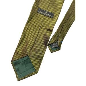 Ermenegildo Zegna Silk Tie Woven Micro-Geometric Olive Brown Made in Italy